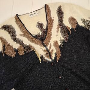 Vintage Magnolia Cardigan Sweater Size M Dynasty 80's Angora Black Gold Ivory‎